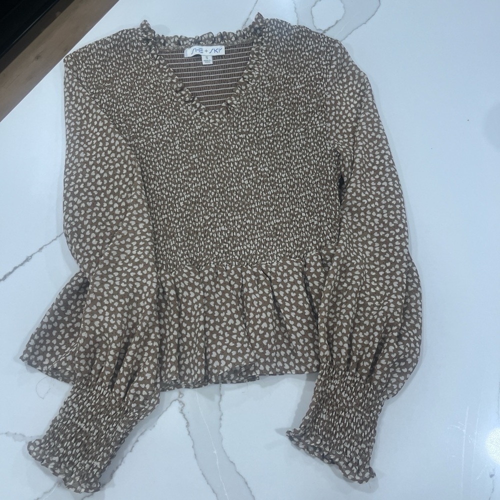 a new day Brown and Cream Patterned Blouse